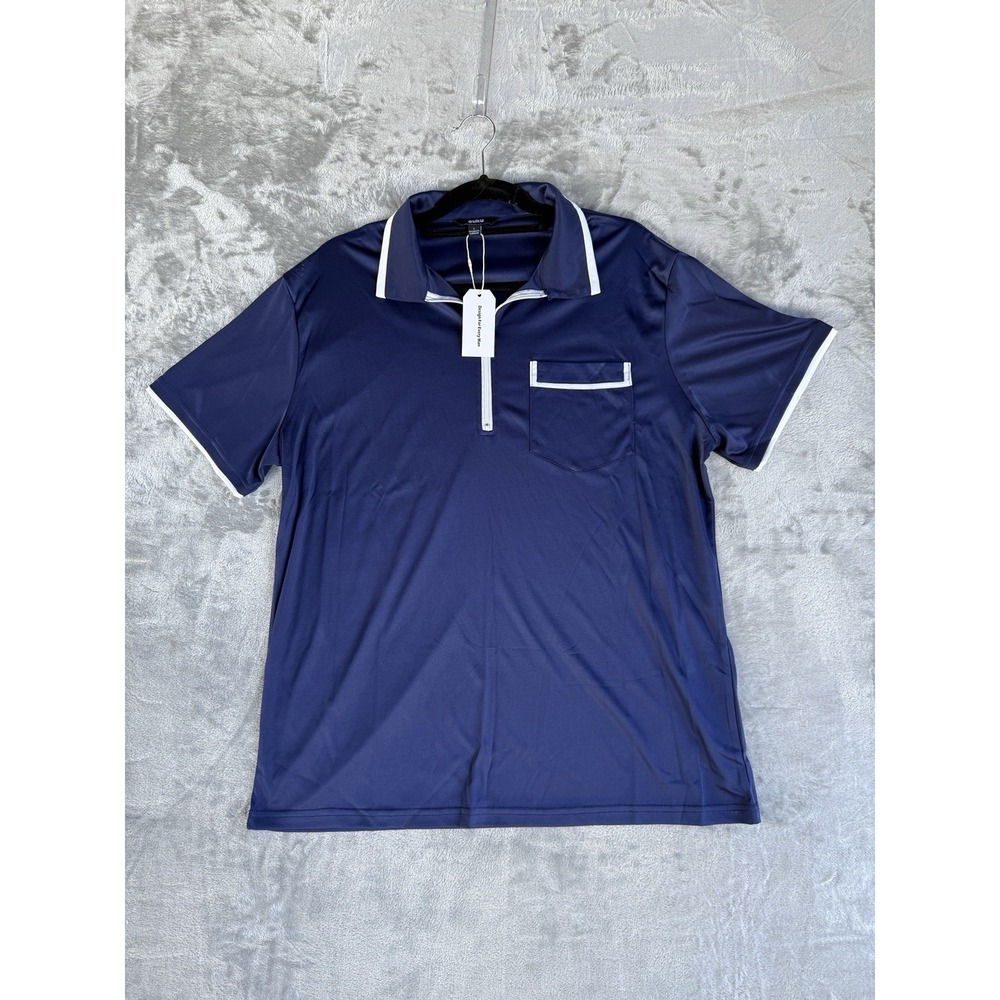 Polo Shirt Contrast Collar & Sleeve Trim-Ouku‎ Brand-Men's Large Navy Blue